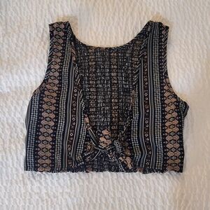 Xhilaration Black and Cream Patterned Crop Top